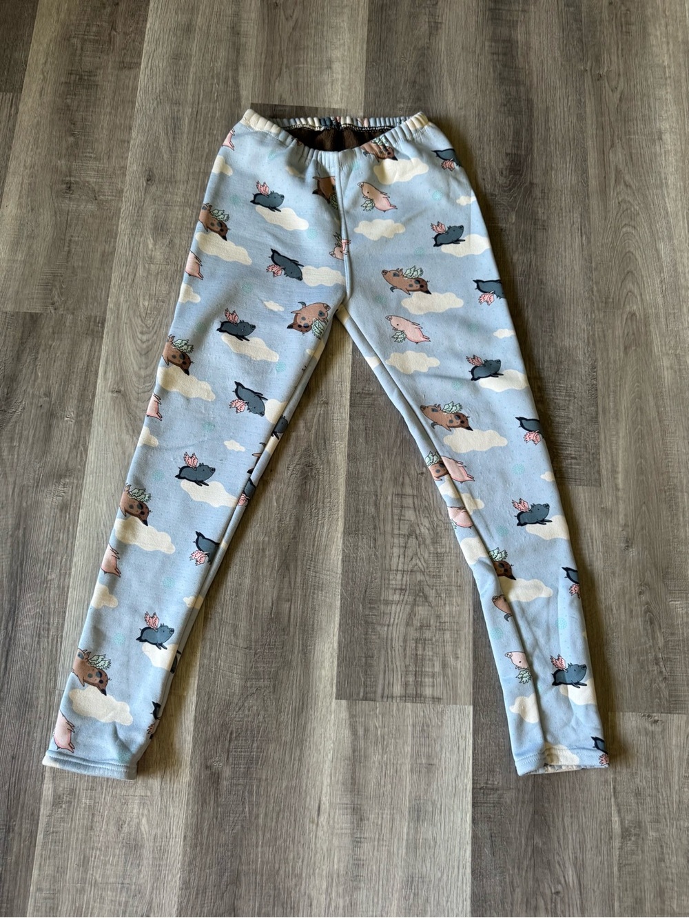 Just Cozy When Pigs Fly Leggings One Size Fleece Lined Blue Pig Print Warm